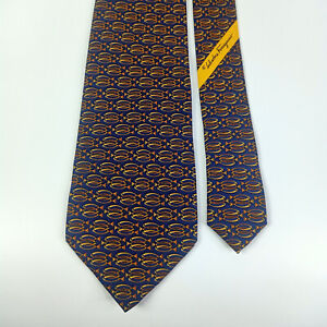 SALVATORE FERRAGAMO Gold Ring Print SILK Tie Men Necktie Design Made In Italy