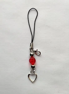 Heart Red Bead Phone Charm Dangle Lanyard Hang Pendant Chain Car Decor Handmade - Zdjęcie 1 z 4