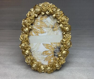 Shabby Chic Photo Frame 4X6 Oval Gold Tone Roses New - Image 1 of 4