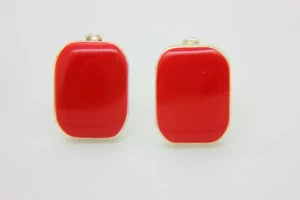 AlphaTJ Vintage quadratische Emaille rote Clip-On Ohrringe klassisch - Bild 1 von 5