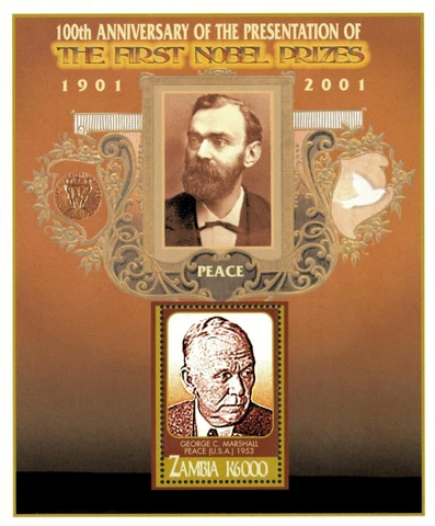 Zambia 2002 - Nobel Prize 100 Anniversary George Marshall - Souvenir Sheet - MNH Cover