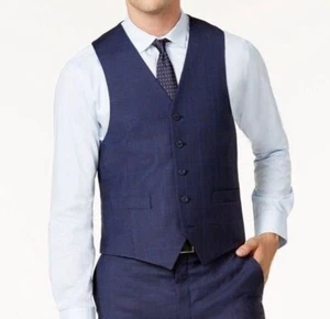 Michael Kors Men Blue Plaid Five-Button Wool Dress Suit Vest Waistcoat Size 42R - Picture 1 of 1