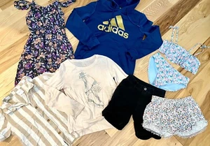 8 PC Girls Size 7/8 + 10/12 Clothing Lot Sweatshirts Swimsuit Shorts Tops Dress - Picture 1 of 20