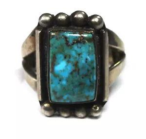 Sterling Silver Signed SS Vintage Rectangle Turquoise Ring 23mm Size 10.25 - Picture 1 of 5