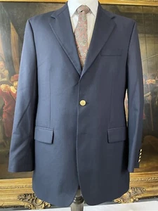 VTG Chaps Ralph Lauren 42L Gold Polo Button Navy 100% Wool 2Btn Blazer Jacket - Picture 1 of 11