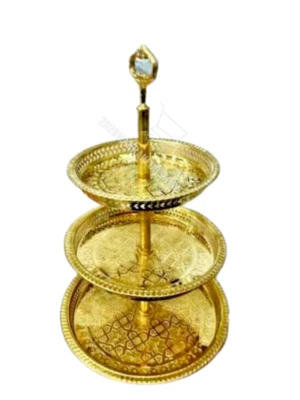 NEW Moroccan Handmade 3 Tiered Serving Tray , Pastry Serving Tray Platter Gold - Image 1 of 4