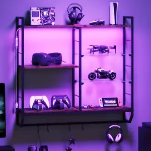 EYCOAL Gaming Floating Shelves, Wall Mounted Wooden Decor Display Shelf with 34" - Picture 1 of 7