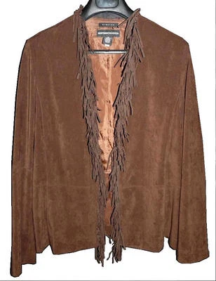 NWT Norton McNaughton Saddle Brown Faux Suede Jacket with Fringe "FRINGE BENE" - Image 1 of 4
