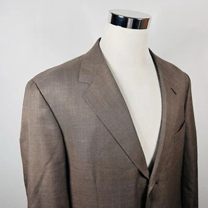 Oxxford Clothes 44L Sport Coat 100% Wool Brown Blue Plaid Three Button Vented - Picture 1 of 9
