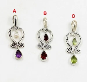 Ciondolo regalo in argento sterling 925 gioiello ametista granato pietra prez... - Foto 1 di 19