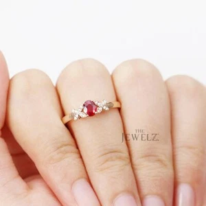 14K Gold VS/F-G Diamant und Rubin Edelstein Schmetterling bequeme Passform feiner Bandring - Bild 1 von 6