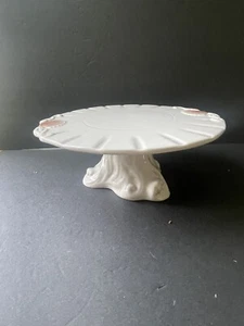 American Atelier "By the Sea" Pedestal Ironstone Cake Plate - Embossed Shells - Picture 1 of 9