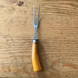 Vintage Butterscotch Bakelite Meat Fork Stainless Steel - Picture 1 of 10