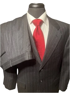 SAVILE ROW CUSTOM CLOTHIER PLATINUM LABEL PINSTRIPE SUIT BLACK MEN 42S/38W/29L - Picture 1 of 11