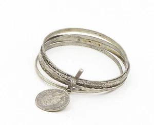 EUROPEAN 925 Silver Vintage Antique Venezuelan Coin Bangle Bracelet BT7601 - Picture 1 of 5