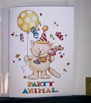 Happy Birthday Card! Mary Engelbreit Party Animal Kitty Cat! - Image 1 of 2