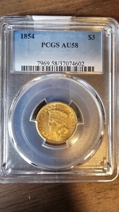 1854 $3 Gold Indian Princess - PCGS AU58 - First Year Issue - Picture 1 of 2