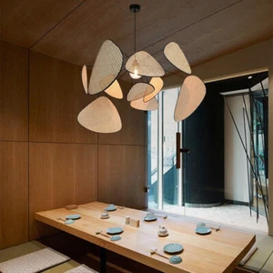 Retro Semi Flush Mount Ceiling Light Single Bulb Rattan Chandelier for Parlor - Picture 1 of 9