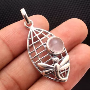 Colgante de piedras preciosas de cuarzo rosa 925 de plata de ley maciza HECHO A MANO joyería fina - Imagen 1 de 4