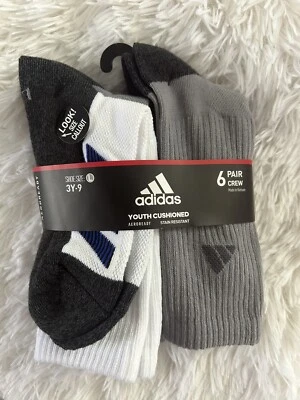 New ADIDAS 3Y-9 Shoe Size Large 6 Pair Crew Socks - Image 1 of 3