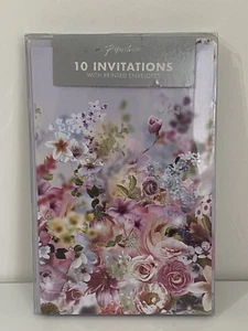10 x Floral Bloom Party Invitations & Envelopes, Wedding Event, Paperchase - Picture 1 of 7
