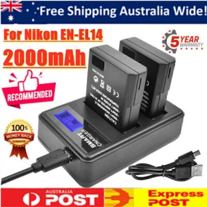 2x EN-EL14 Rechargeable Battery + LCD Dual Charger for Nikon D3100 D3200 D5100 - Picture 1 of 8