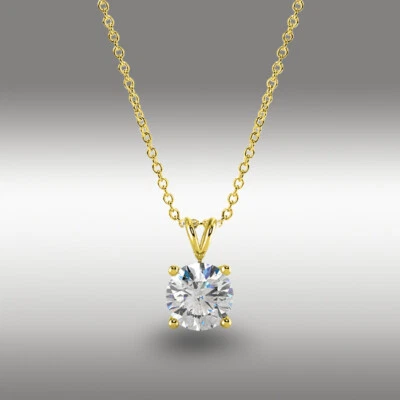 Collar 1 Ct Redondo Corte Brillante GRA MOISSANITA 16+2" Oro Amarillo Sólido 14k NUEVO Foto 1 de 4