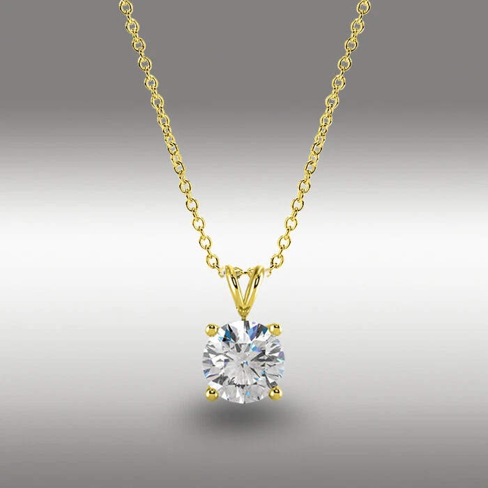 1 Ct Round Brilliant Cut GRA MOISSANITE 16+2" Solid 14k Yellow Gold Necklace NEW - Image 1 of 4