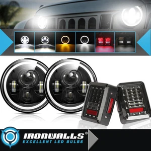 Faros LED 7" + Luces traseras LED freno giro inverso para Jeep Wrangler JK 07-18 - Imagen 1 de 12
