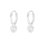 925 Sterling Silver CZ Crystal Hanging Heart Sleeper Hoop Earrings Kids Women