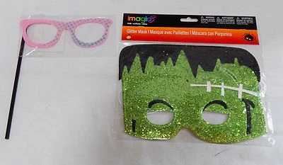 Halloween Imagin8 Glitter Mask 4+ & Felt Glasses on a stick 3+ Michaels Store 5D - Image 1 of 3