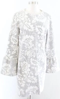 Nanette Lepore Ivory Gray Floral Jacquard Bell Sleeve Sweater Coat Coatigan Sz M - Image 1 of 4
