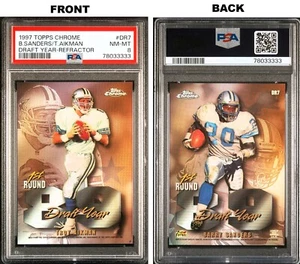 Refractor Topps Chrome Draft Year 1997 #DR7 Troy Aikman + Barry Sanders * PSA 8 - Imagen 1 de 3