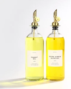2 Glass Oil and Vinegar Dispensers with Metal Pour Spouts, 500Ml, Weighted - Picture 1 of 8