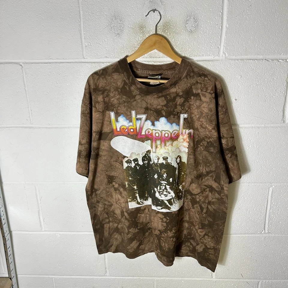 Camisa De Colección Led Zeppelin Para Hombres Extra Grande Marrón Líquido Azul Tie Dye Banda AOP Foto 1 de 4