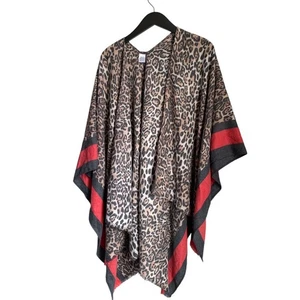 Scialle donna ghepardo con kimono lungo aperto rosso e nero taglia unica MORBIDO - Foto 1 di 4