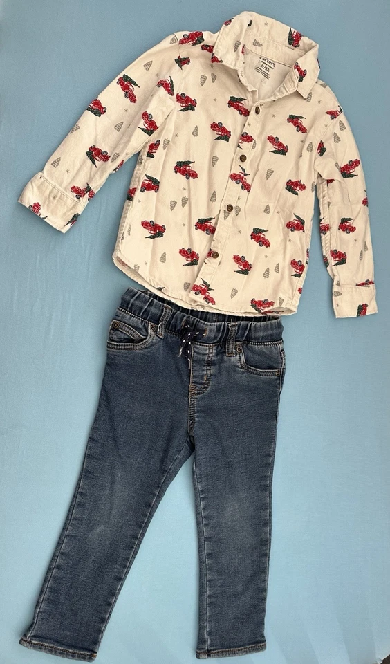 Traje de vacaciones de Navidad para niños Carter’s Camisa con botones Pantalones Talla 3T Foto 1 de 1