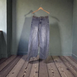OAT New York High Rise Wide Leg Jeans Size 8/29 Light Wash Denim Frayed Raw Hem - Picture 1 of 10