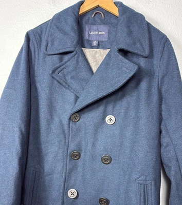 Lands' End Men's Pea Coat Wool Heavy Double Breasted Navy Blue Button - Image 1 of 4
