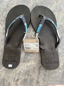 GLOBAL GIRLS $135. BLACK LEATHER THONG BEADED SANDALS SIZE 6 36 Brand New W Tags - Picture 1 of 7