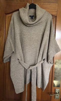 H&M Brown Mix Cowl Neck Oversized Tunic/Jumper with Tie Belt - Small - Image 1 of 4