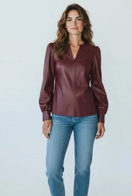 Top para mujer Belle by Kim gravel MED imitación cuero tejido borgoña vino de Oporto A667151 Foto 1 de 4