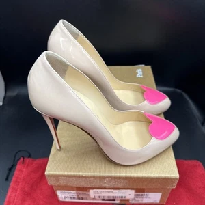 Christian Louboutin Doracora Pink Heart Nude 100 Patent Leather Heels Uk 5 Eu 38 - Picture 1 of 11
