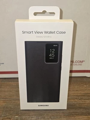 New! Genuine Samsung Galaxy S23 Ultra Smart Clear View Wallet Case Cover, Black