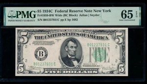 AC 1934C $5 New York Wide FRN PMG 65 EPQ B-C block Fr 1959-B - Picture 1 of 2