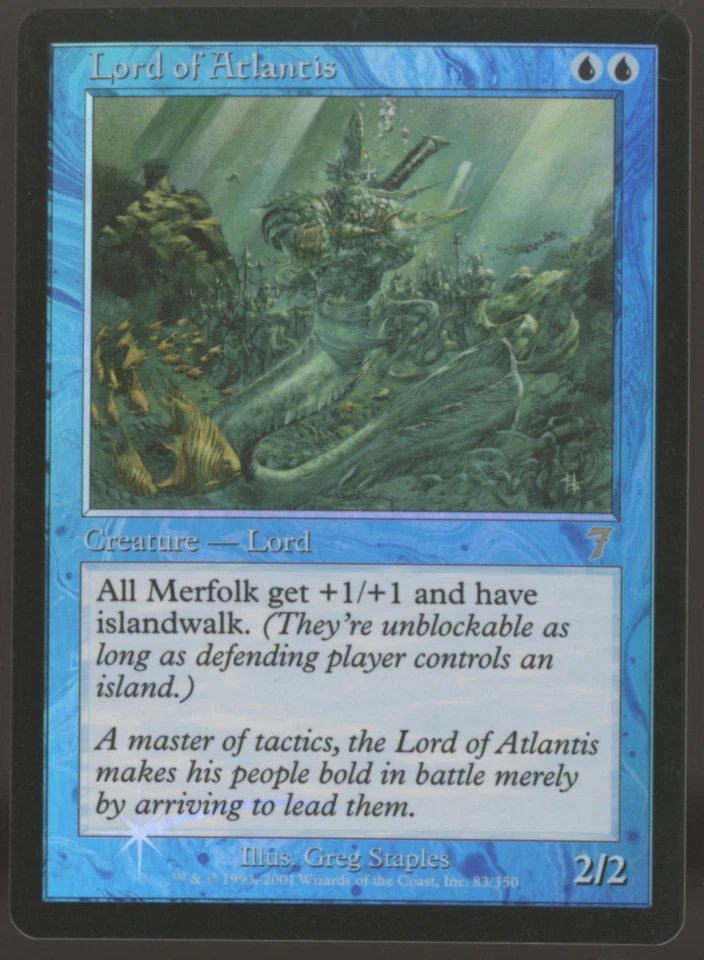 Magic MTG 7th Edition Seventh Ed FOIL Lord of Atlantis LIGHTLY PLAYED LP - Image 1 of 2