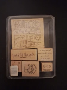 Stampin Up - Thoroughly Thankful - Wood Rubber Stamp Set Fall Thanksgiving Used - Picture 1 of 3