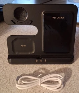 Schwarze 3 in 1 Ladestation Telefon / Ohrhörer / Uhr - Bild 1 von 3