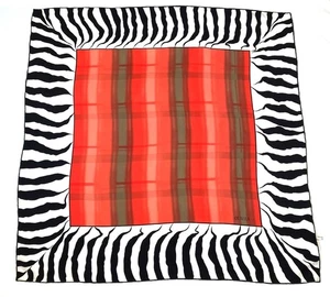 Bufanda de seda a cuadros de bambú Olalla vintage borde estampado animal cebra suave rojo verde - Imagen 1 de 2
