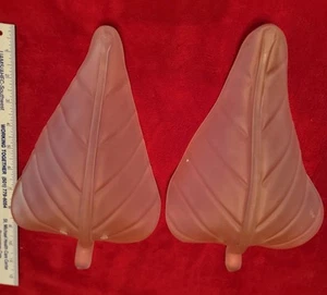 Pair Mid Century Murano Ribbed Frosted Peach Art Glass Leaf Wall Sconces Shades - Picture 1 of 13